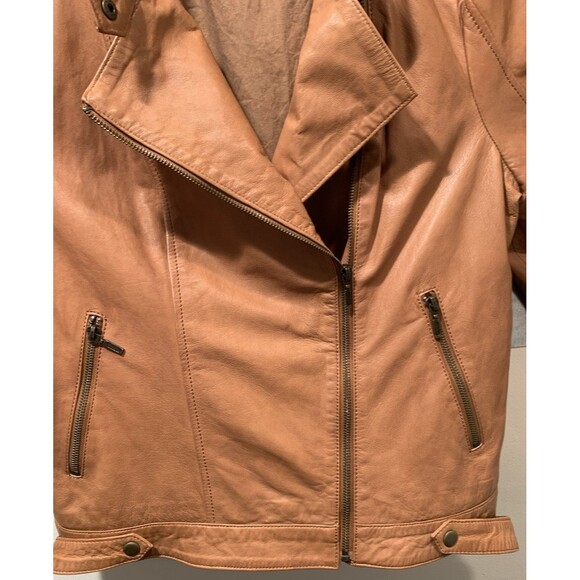 Corbani Quilted Shoulder Brown Asymmetrical Leather Womens Moto Jacket Size XL - Picture 5 of 16